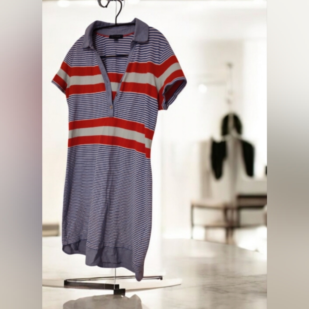 Tommy Hilfiger Red Blue and White Striped Polo Dress Collar Blue Short Sleeve XS